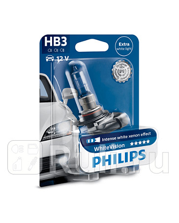 9005  WHV B1 - Лампа HB3 (65W) PHILIPS White Vision 3700K +60% яркости для Автомобильные лампы, PHILIPS, 9005  WHV B1