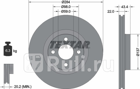 92053503 - Диск тормозной передний (TEXTAR) Fiat 500 (2007-2021) для Fiat 500 (2007-2021), TEXTAR, 92053503
