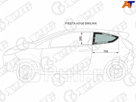FIESTA-H3-08 SW/LH/X - Боковое стекло кузова заднее левое (собачник) (XYG) Ford Fiesta 6 (2008-2019) для Ford Fiesta mk6 (2008-2019), XYG, FIESTA-H3-08 SW/LH/X
