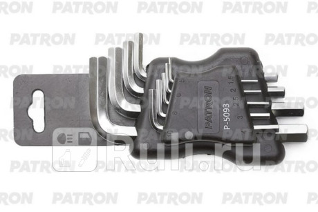 Набор ключей hex г-образных коротких, 9 пр: 1.5, 2, 2.5, 3, 4, 5, 6, 8, 10 мм, в пласт. держателе PATRON P-5093 для Автотовары, PATRON, P-5093