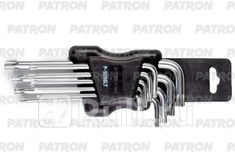Набор ключей torx г-образных длинных, с отверстием, 9 пр: т10, т15, т20, т25, т27, т30, т40, т45, т50, в пласт. держателе PATRON P-5098LT для Автотовары, PATRON, P-5098LT