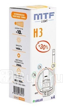 HS1203 - Лампа H3 (55W) MTF Standart 3000K +30% яркости для Автомобильные лампы, MTF, HS1203