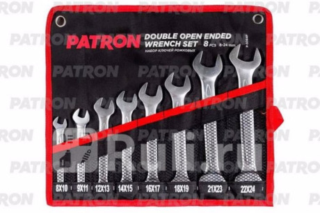 Набор ключей рожковых 8 пр: 8х10, 9х11, 12х13, 14х15, 16х17, 18х19, 21х23, 22х24 мм, на полотне PATRON P-5084P для Автотовары, PATRON, P-5084P